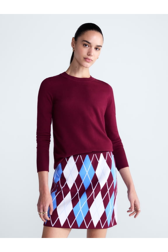 Women's and Women's Plus Cozy Yarn Crewneck Sweater, Midweight, Sizes XS-4X