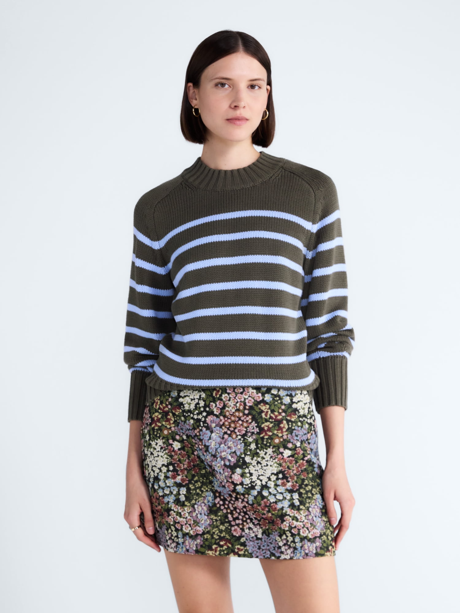 Free Assembly Women's Cropped Mock Neck Cotton Sweater, Midweight, Sizes XS-XXL