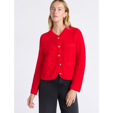 Free Assembly Women's Textured Cardigan Sweater with Double Welt Pockets, Midweight, Sizes XS-XXL