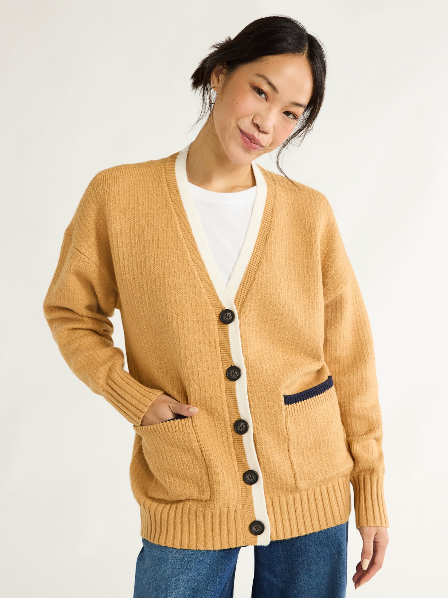 Free Assembly Women’s Grandpa Cardigan Sweater with Long Sleeves