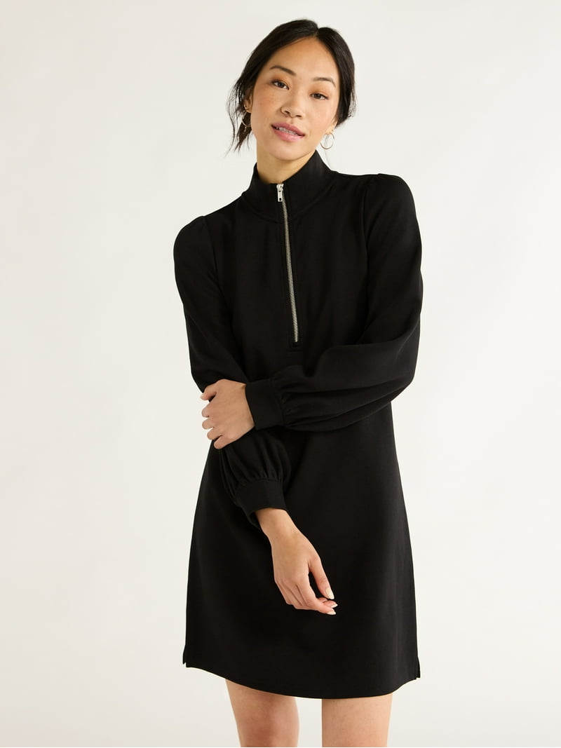 zip dress black Black Leather Zip Front Dress Small / Black