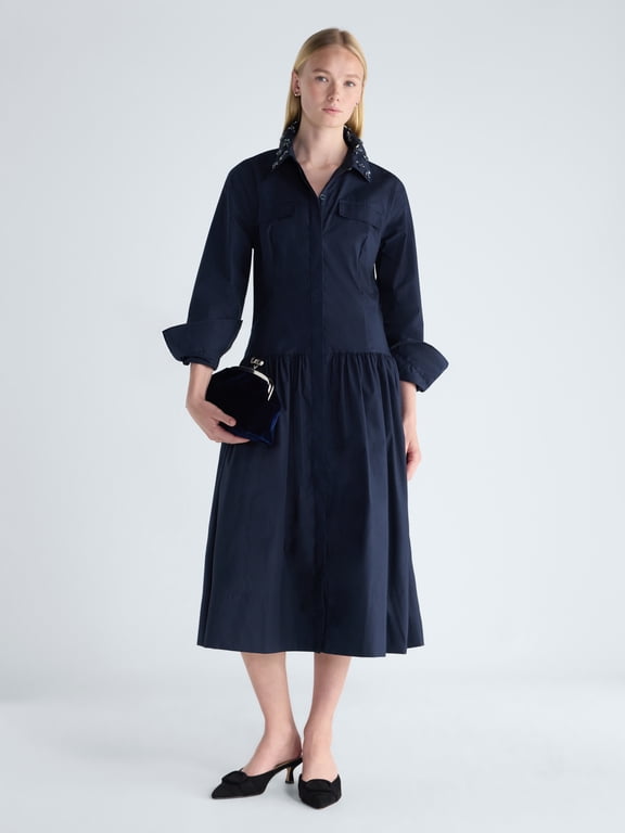 Women's and Women's Plus Embellished Collar Midi Shirtdress, Sizes XS-4X