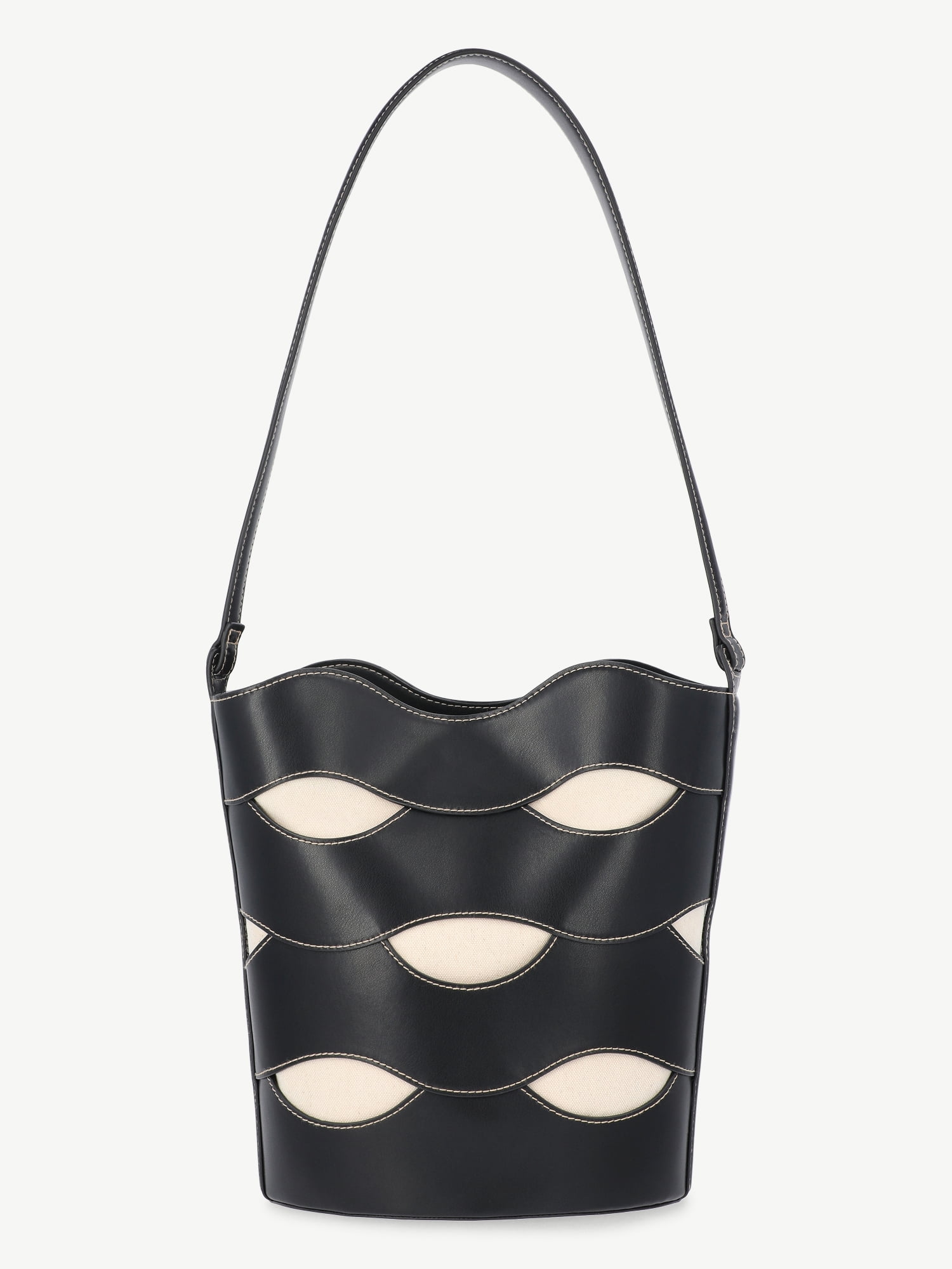 Free Assembly Women's Maria Cut Out Bucket Bag, Black/Cream