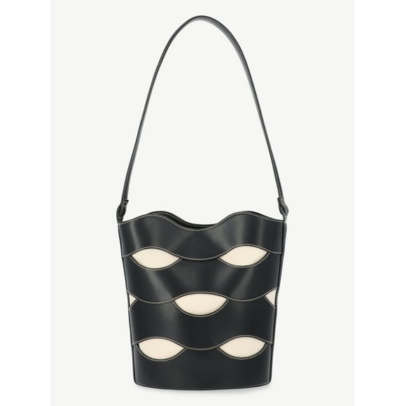 Free Assembly Women's Maria Cut Out Bucket Bag, Black/Cream