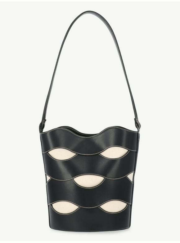 Women's Maria Cut Out Bucket Bag, Black/Cream