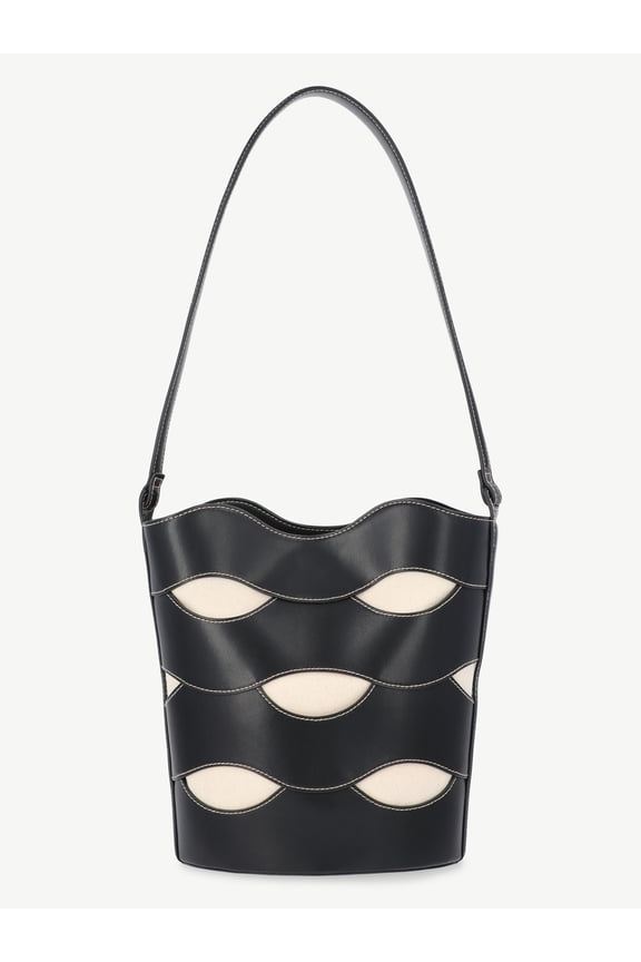 Women's Maria Cut Out Bucket Bag, Black/Cream