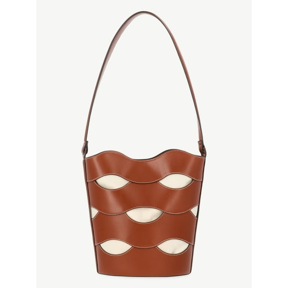 Free Assembly Women's Maria Cut Out Bucket Bag, Cognac/Cream