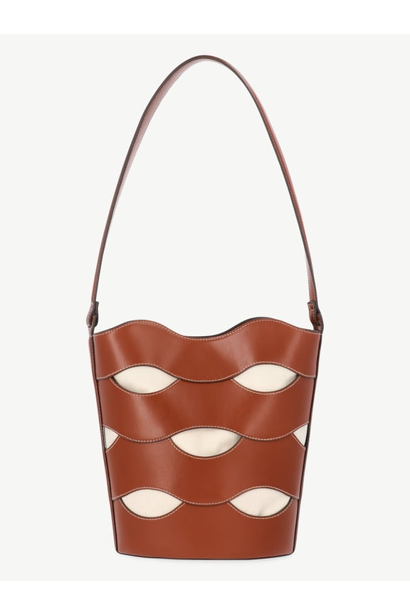 Women's Maria Cut Out Bucket Bag, Cognac/Cream