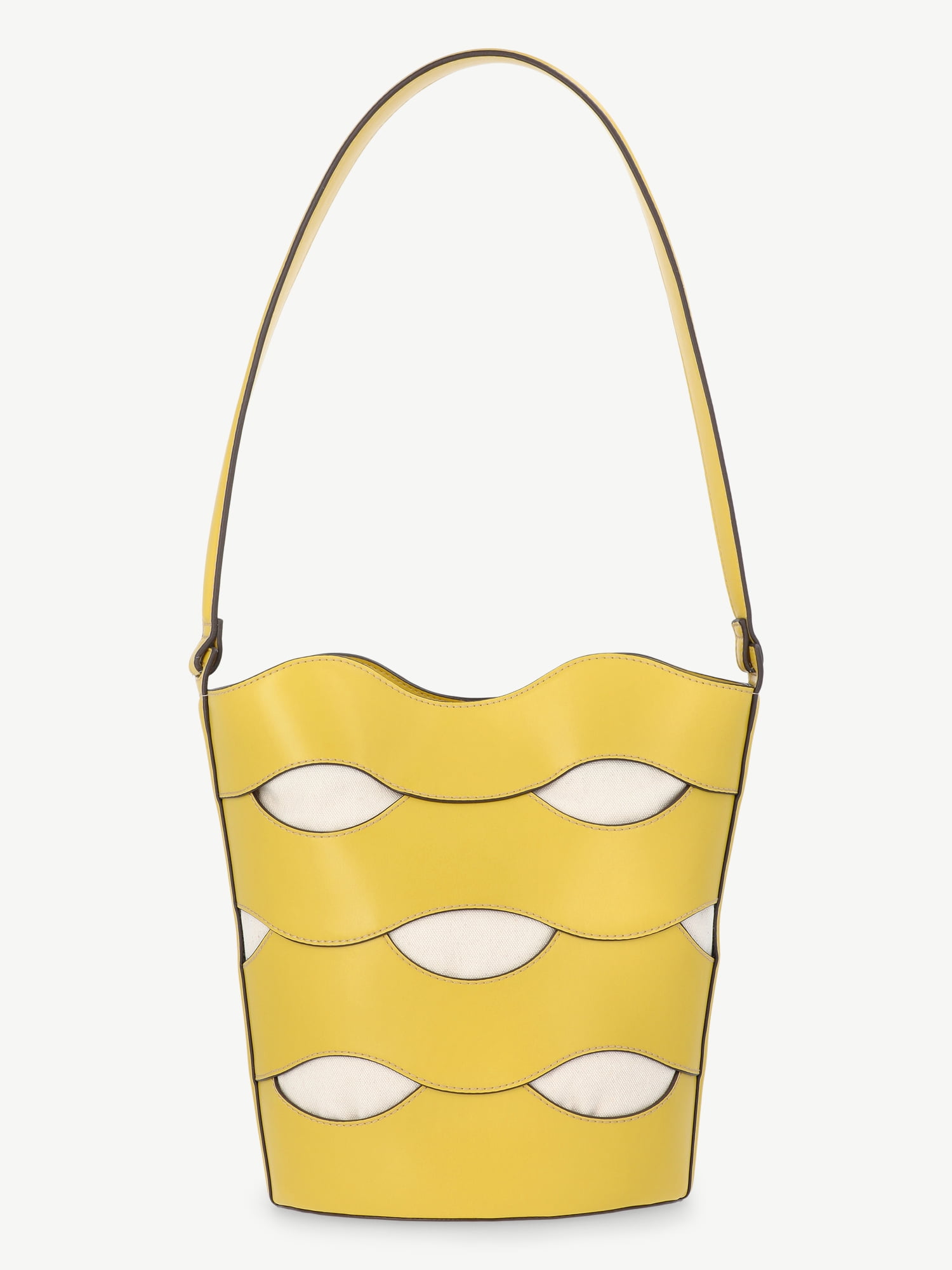 Free Assembly Women's Maria Cut Out Bucket Bag, Musard/Cream