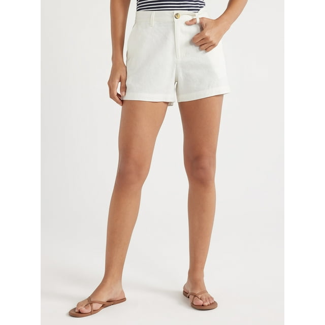 Free Assembly Women’s Mid-Rise Linen-Blend Shorts, 3.5” Inseam, Sizes 0 ...