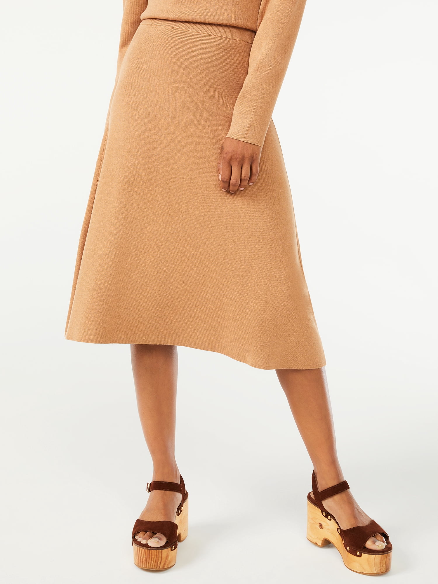 Free Assembly Women's Midi Fit u0026 Flare Sweater Skirt - Walmart.com