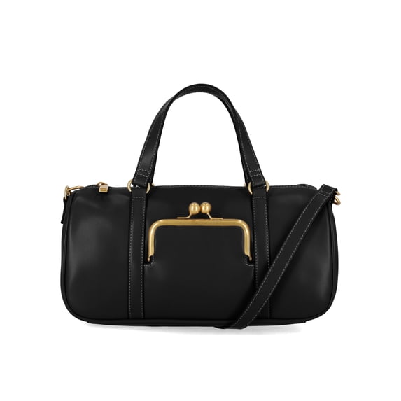 Free Assembly Women's Faux Leather Frame Satchel Handbag, Black
