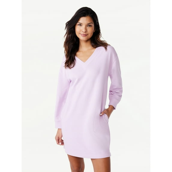 Free Assembly Women’s Mini Sweatshirt Dress with Long Sleeves, Sizes XS-XXL
