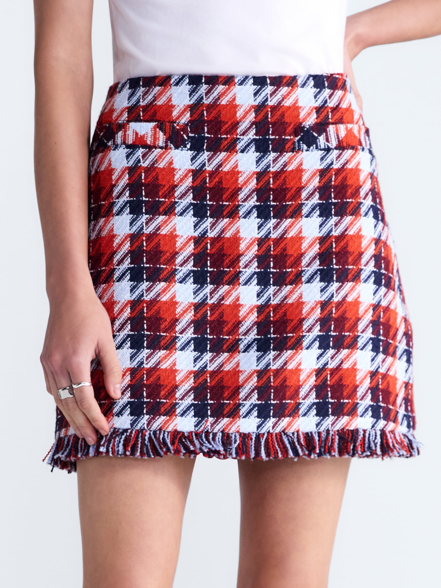 Free Assembly Women’s and Women's Plus Tweed Mini Skirt with Fringe Hem, Sizes 0-28