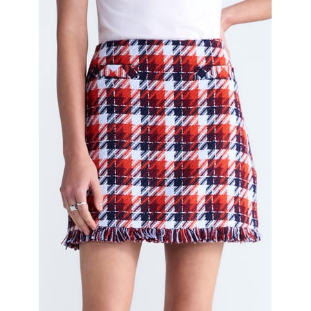 Free Assembly Women’s Tweed Mini Skirt with Fringe Hem, Sizes 0-20