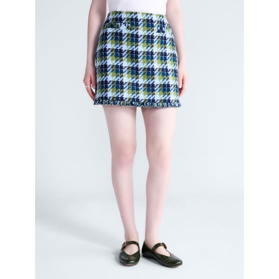 Free Assembly Women’s Tweed Mini Skirt with Fringe Hem, Sizes 0-20
