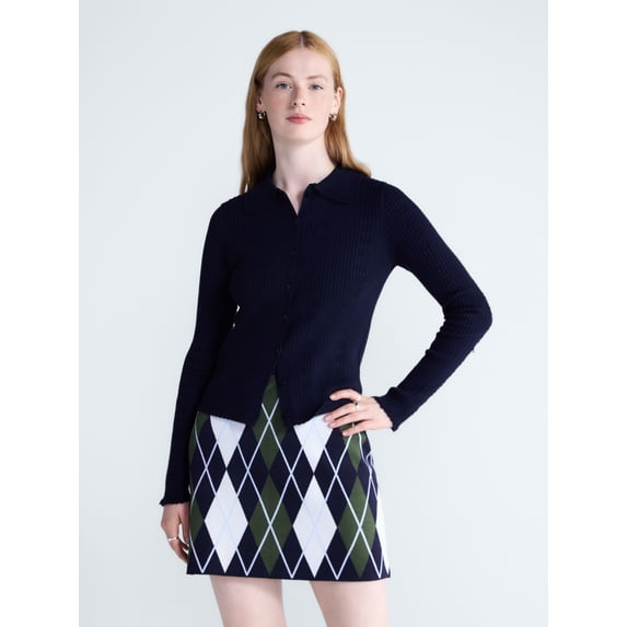 Free Assembly Women's and Women's Plus Pointelle Trim Cardigan Sweater, Lightweight, Sizes XS-4X