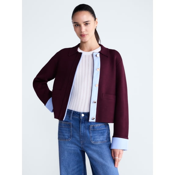 Free Assembly Women's and Women's Plus Cropped Sweater Jacket, Sizes XS-4X