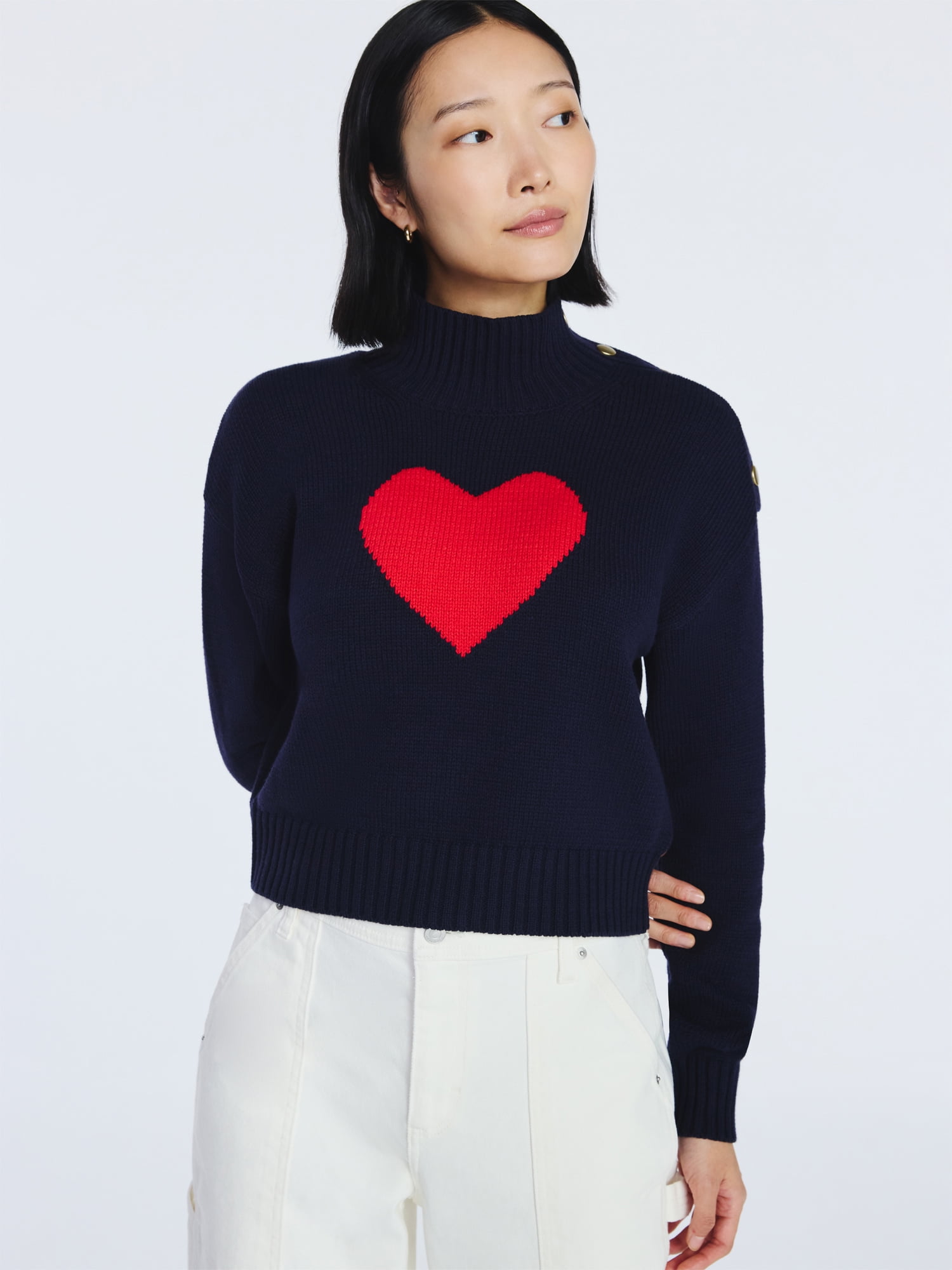 Free Assembly Women's Mock Neck Button Sweater with Long Sleeves, Midweight, Sizes XS-XXL