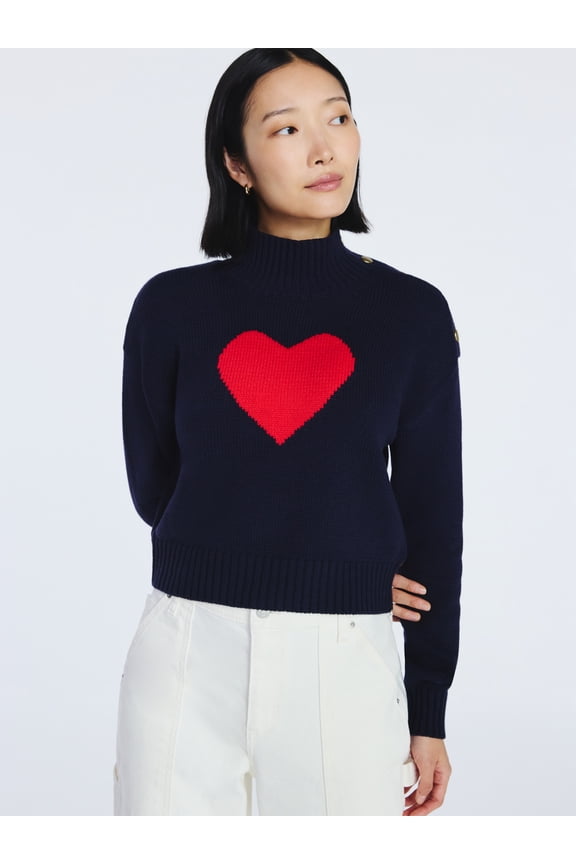 Women's Mock Neck Button Sweater with Long Sleeves, Midweight, Sizes XS-XXL