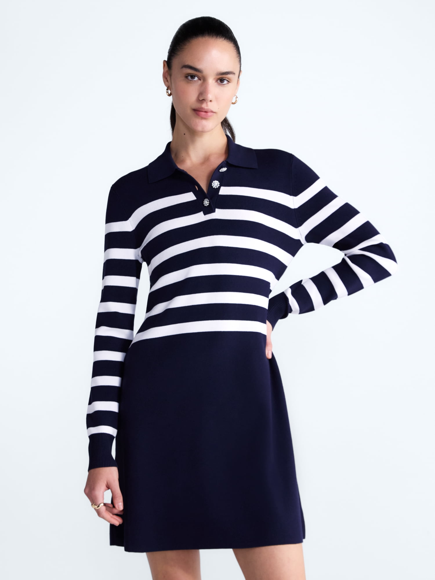 Free Assembly Women's and Women's Plus Polo Sweater Dress with Long Sleeves, Sizes XS-4X
