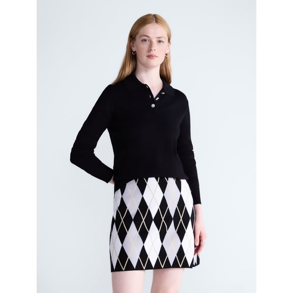 Free Assembly Women's and Women's Plus Polo Sweater with Long Sleeves, Lightweight, Sizes XS-4X