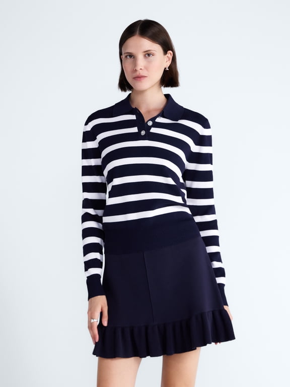 Women's and Women's Plus Polo Sweater with Long Sleeves, Lightweight, Sizes XS-4X