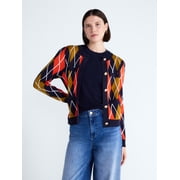 Free Assembly Womens and Womens Plus Argyle Cardigan Sweater with Puff Sleeves, Midweight, Sizes XS-4X
