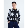 thumbnail image 1 of Free Assembly Women's and Women's Plus Argyle Cardigan Sweater with Puff Sleeves, Midweight, Sizes XS-4X, 1 of 5