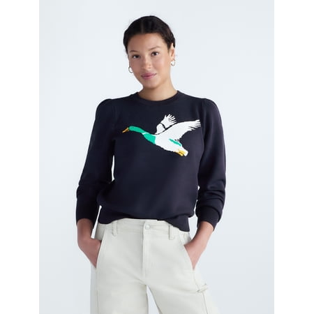 Free Assembly Women's and Women's and Women's Plus Pullover Sweater with Puff Sleeves, Midweight, Sizes XS-4X