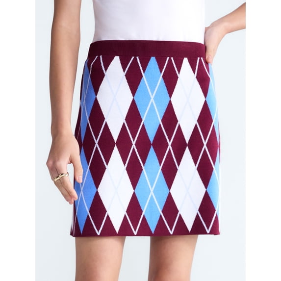 Free Assembly Women's and Women's Plus Missy Pull On Argyle Mini Pull On Sweater Skirt, Sizes XS-4X