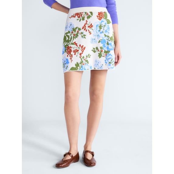 Free Assembly Women’s and Women's Plus Floral Mini Sweater Skirt, Sizes XS-4X