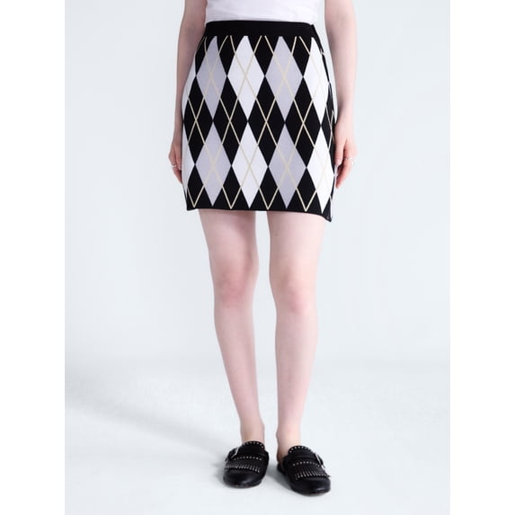 Free Assembly Women's and Women's Plus Missy Pull On Argyle Mini Pull On Sweater Skirt, Sizes XS-4X