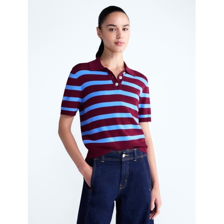 Free Assembly Women's and Women's Plus Polo Sweater with Short Sleeves, Lightweight, Sizes XS-4X
