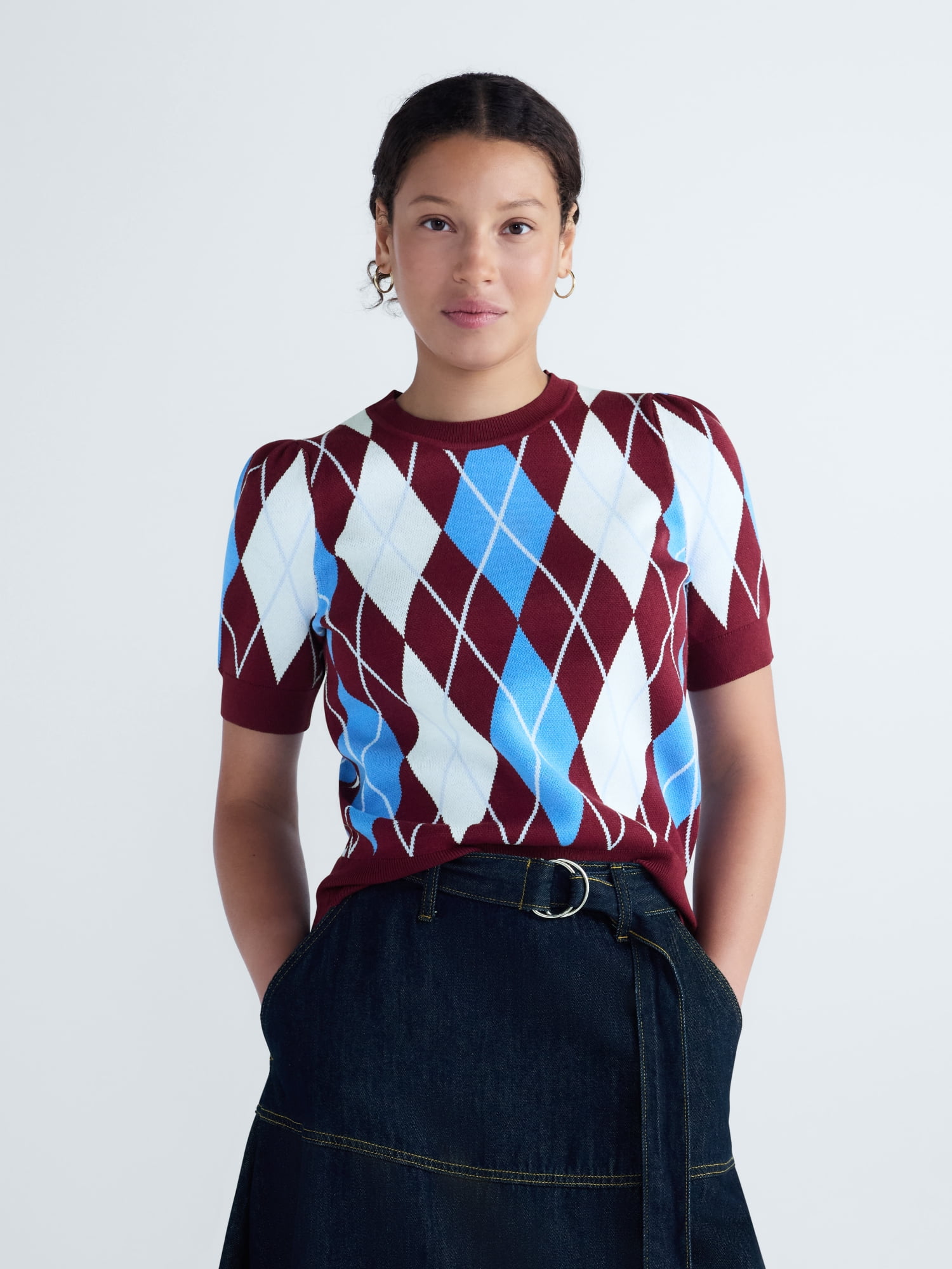 Free Assembly Women's and Women's Plus Crewneck Sweater with Short Puff Sleeves, Sizes XS-4X