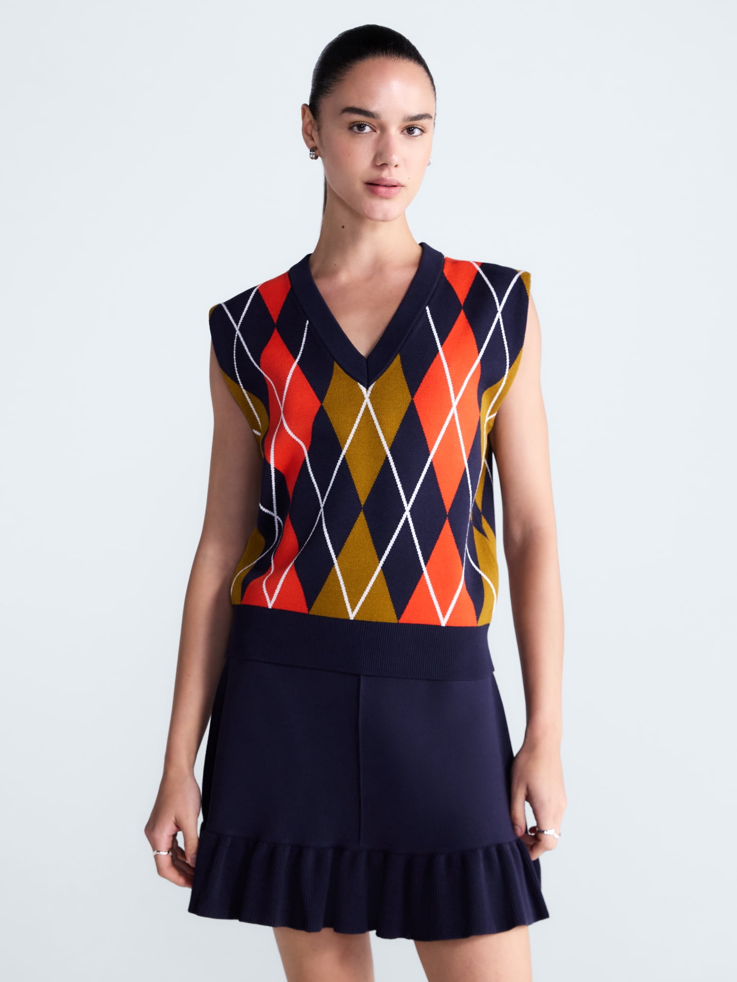 Free Assembly Women's Argyle V-Neck Sweater Vest, Sizes XS-XXL