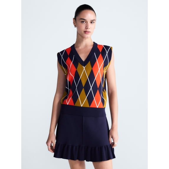 Free Assembly Women's and Women's Plus Argyle V-Neck Sweater Vest, Sizes XS-4X