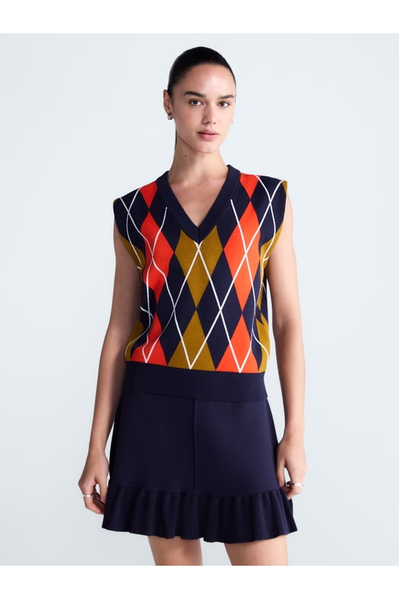 Women's Argyle V-Neck Sweater Vest, Sizes XS-XXL