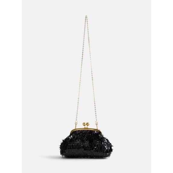 Free Assembly Women's Mixed Sequin Clutch Handbag, Black
