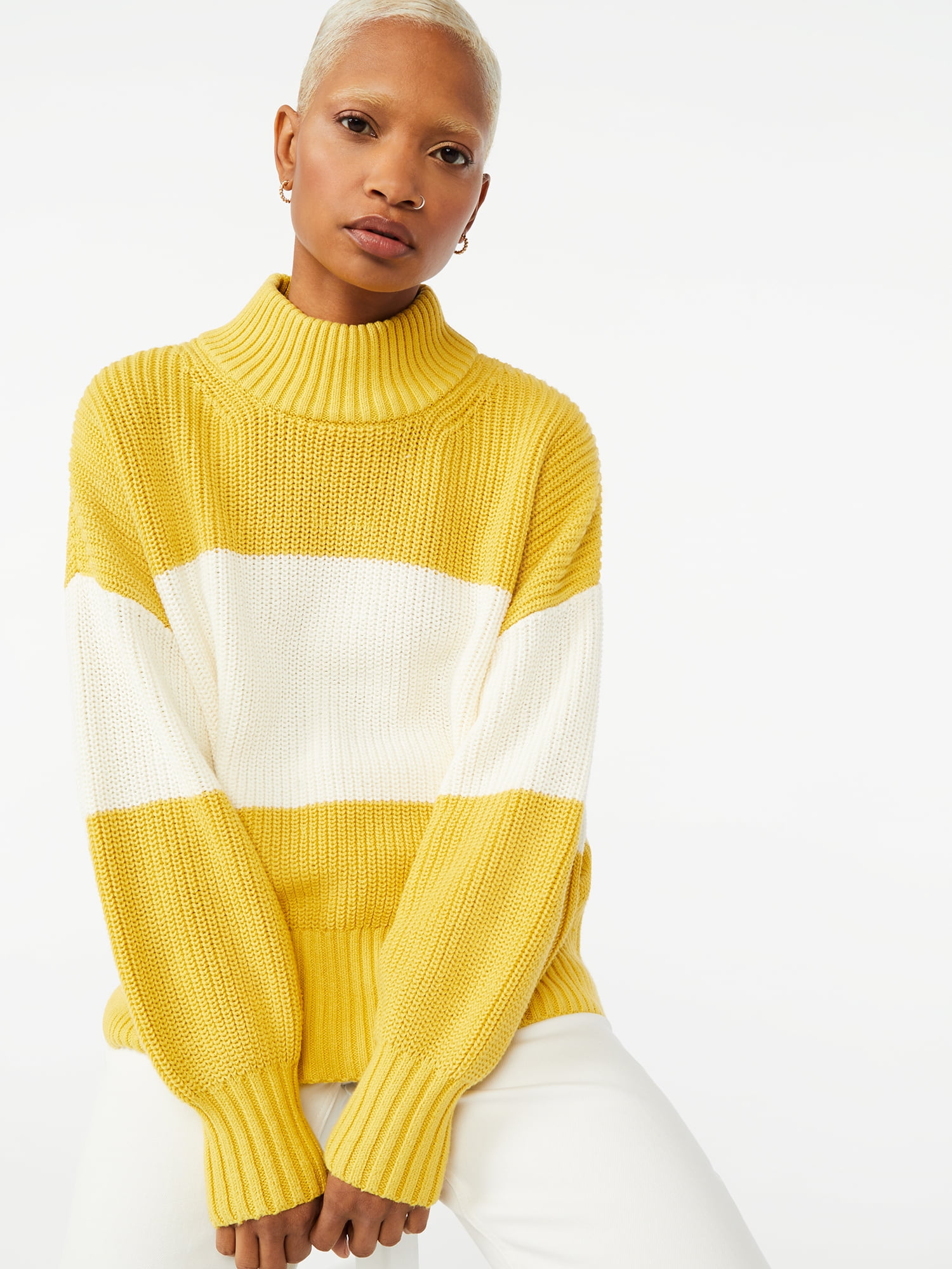 Free Assembly Women's Mock Neck Sweater with Drop Shoulders - Walmart.com