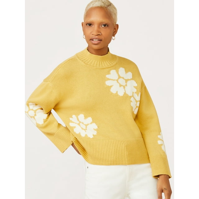 Free Assembly Women’s Mock Neck Sweater with Long Sleeves