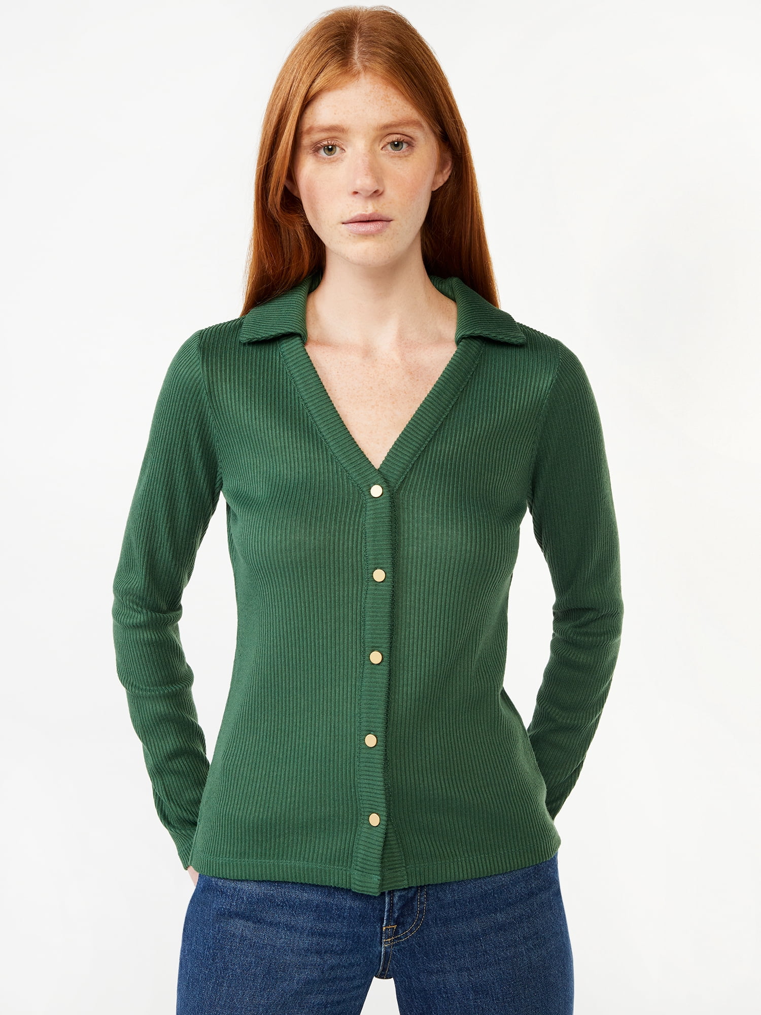 Free Assembly Women's Open V-Neck Collared Cardigan, Lightweight