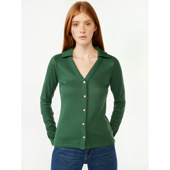 Free Assembly Women's Open V-Neck Collared Cardigan, Lightweight