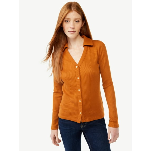 Free Assembly Women's Open V-Neck Collared Cardigan, Lightweight