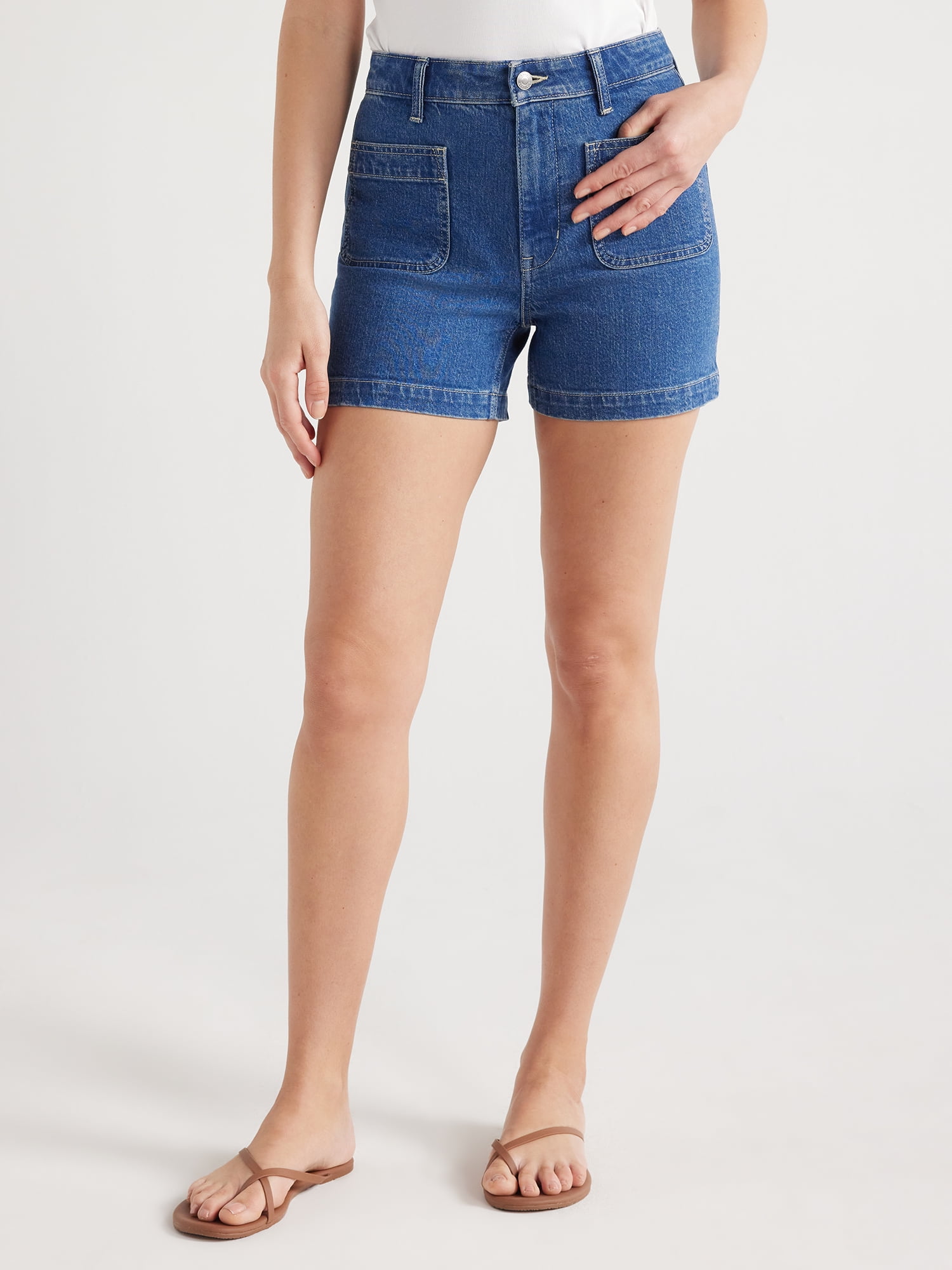 Free Assembly Women's Patch Pocket Denim Shorts, 4” Inseam, Sizes 0-20