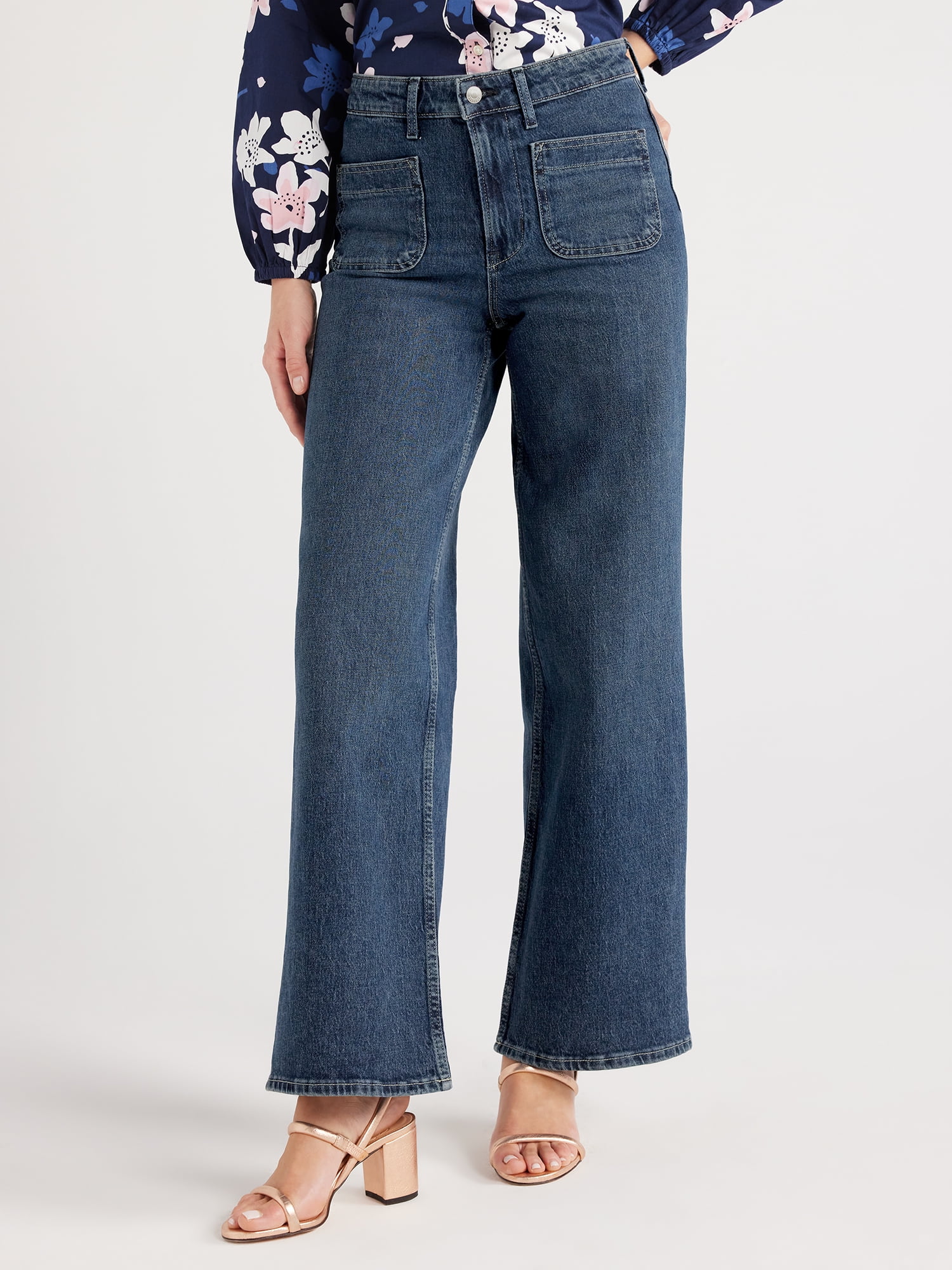 Free Assembly Women's Patch Pocket Wide Leg Denim Pant