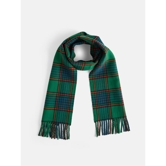 Free Assembly Women's Plaid Scarf with Fringe, Green Check Pattern