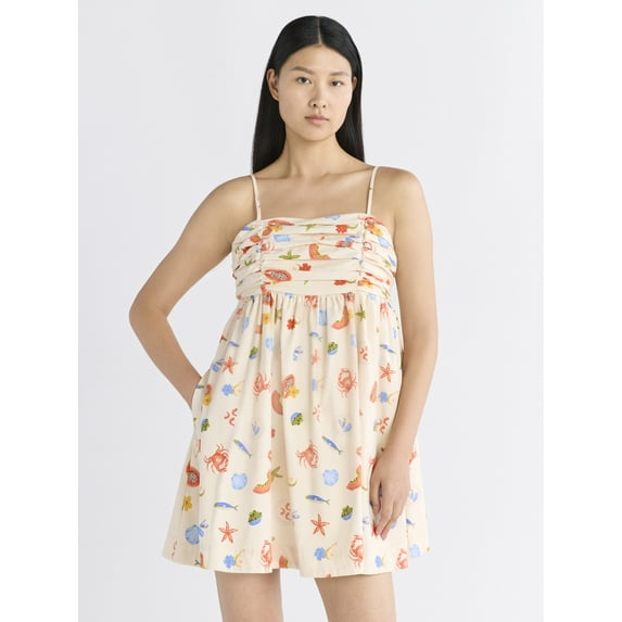 Free Assembly Women's Pleated Cotton Mini Dress, Sizes XS-XXXL