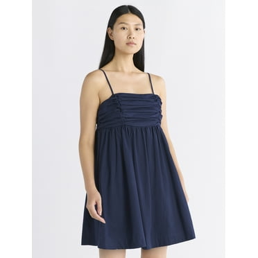 Free Assembly Women's Pleated Cotton Mini Dress, Sizes XS-XXXL