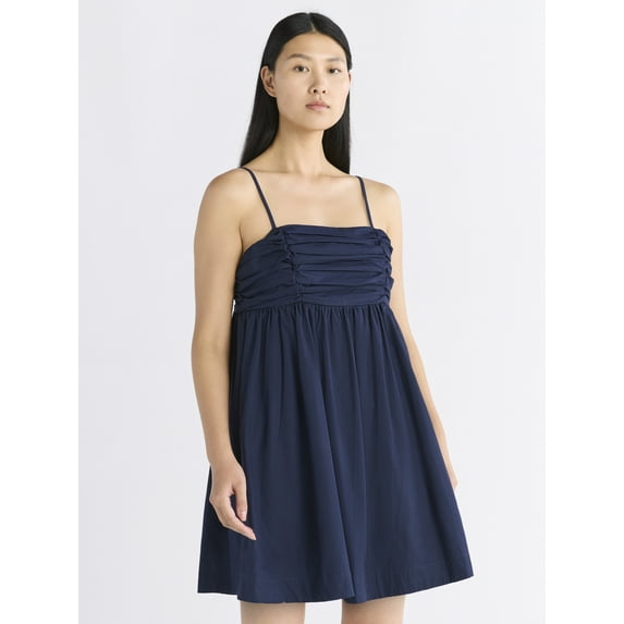 Free Assembly Women's Pleated Cotton Mini Dress, Sizes XS-XXXL